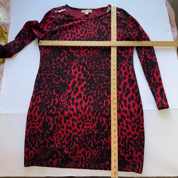 Michael Michael Kors Dress Women’s XL Red Black Animal Print Long Sleeve - Picture 12 of 15